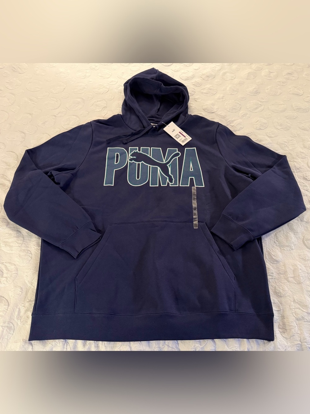 Puma Essentials Overlap Hoodie Blue Long Sleeve Pullover Logo NWT Men’s XXL
